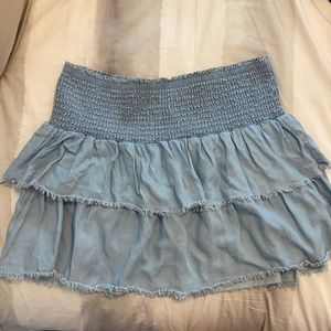 Aerie Chambray Layered Ruffle Mini Skirt